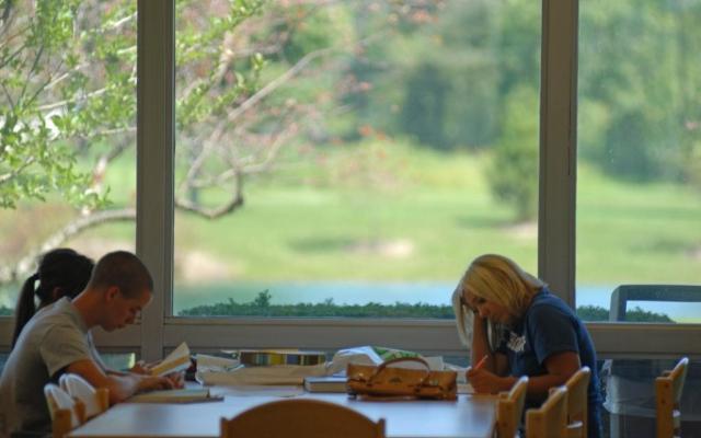 students in library